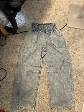 Amazon Light Wash Smocked Waist Denim Joggers
